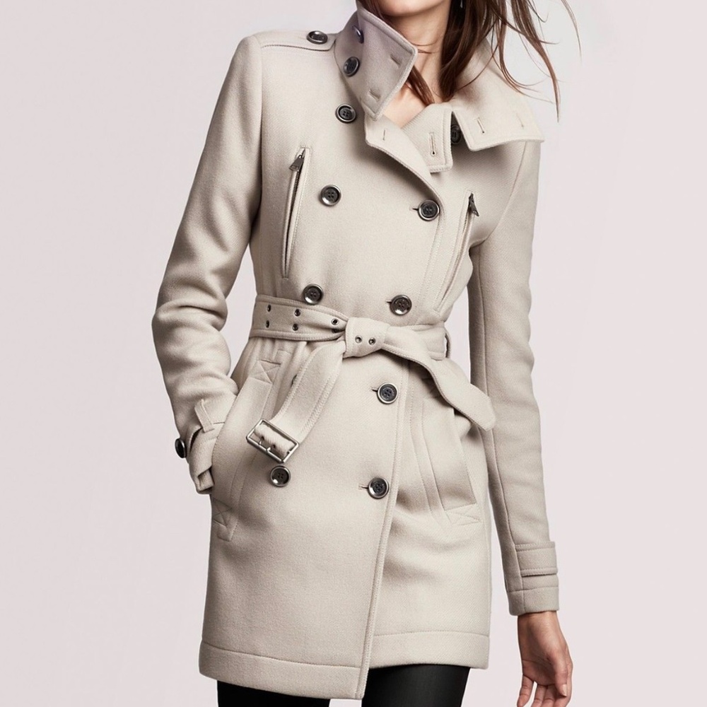 Burberry Brit Wool Trench Coat, Size 8